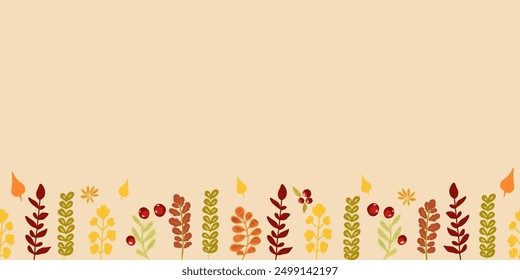 Autumn decorative vector border. Fall design, vintage style.
