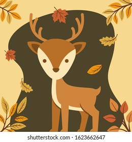 autumn deer in simple flat style vector