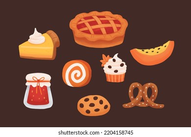 Autumn delicious sweet desserts vector
