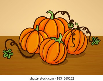 Autumn Delight: Capture the essence of fall with this charming set featuring cute pumpkins and leaves on the table. The thin brown outline lends a hand-drawn and delightful touch to your designs