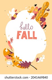 Autumn design background. Color leaves advertising. Fall drawn leaves and abstract seasonal elements. Trendy style.