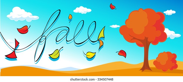 autumn design banner with orange tree- vector illustration