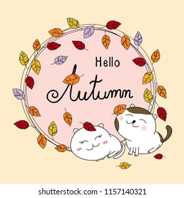 Autumn design of couple cat and leaves fall vector illustration