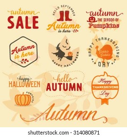 Autumn Design Elements and Badges in Vintage Style