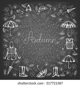 Herbstdesign-Elemente auf der Tafel. Vintage-Stil.  Herbstblätter sammeln. Vektorillustration.