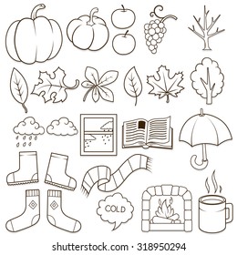Autumn design elements vector illustration, autumn, colorless, black and white