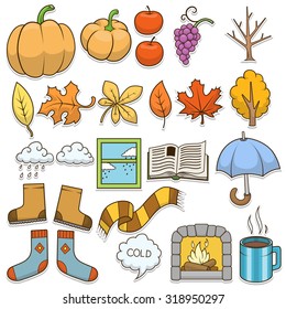 Autumn design elements vector illustration, autumn, colorless, black and white