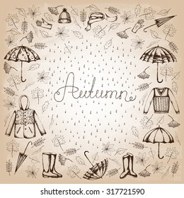 Autumn design elements. Vintage style.  Collection autumn leaves. Vector illustration.