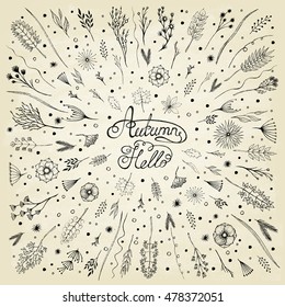 Autumn design elements. Vintage style. Collection autumn leaves. Vector illustration.