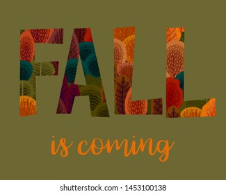 Autumn design with autumn forest. Vector template for card, poster, flyer, cover and other use. Trendy retro style.