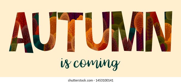 Autumn design with autumn forest. Vector template for card, poster, flyer, cover and other use. Trendy retro style.