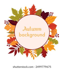 Autumn design frame from autumn leaves. Autumn leaves wreath. Round frame.