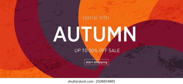 Design de outono com elemento gráfico. Modernos padrões de fundo abstratos em estilo retrô para publicidade, Web, mídia social, cartaz, banner, capa. Oferta de venda 50%. Ilustração de vetor