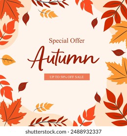 autumn design with leaves with pastel background