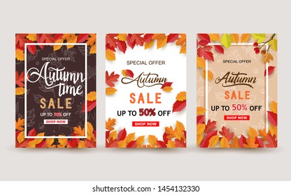 Autumn design with leaves. Sale background, banner or poster design