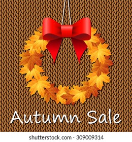Autumn design on knitted background