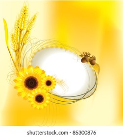 autumn design with sunflower and wheat