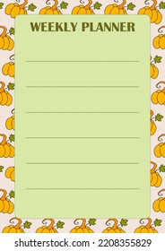 Autumn design template, hand drawn pumpkins, flat vector illustration, page layout for time management, blank weekly planner