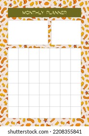 Plantilla de diseño de otoño, calabazas dibujadas a mano, ilustración vectorial plana, organizador mensual para la planificación, diseño de páginas de cuadernos