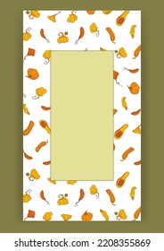 Autumn design template, hand drawn pumpkins, flat vector illustration, social media layout, blogger post backdrop
