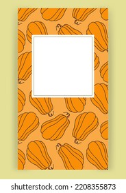 Autumn design template, hand drawn pumpkins, flat vector illustration, social media layout, blogger post backdrop
