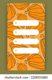 Autumn design template, hand drawn pumpkins, flat vector illustration, social media layout, blogger post backdrop
