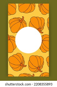 Autumn design template, hand drawn pumpkins, flat vector illustration, social media layout, blogger post backdrop
