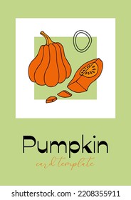 Autumn design template, hand drawn pumpkins, flat vector illustration, card, Invitation, poster layout