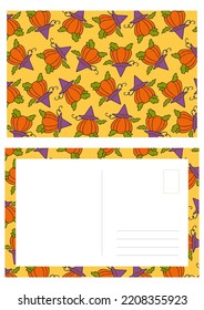 Autumn Design Template, Hand Drawn Pumpkins, Flat Vector Illustration, Post Card Layout, Printable Thank You
