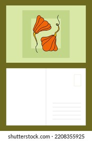 Autumn Design Template, Hand Drawn Pumpkins, Flat Vector Illustration, Post Card Layout, Printable Thank You
