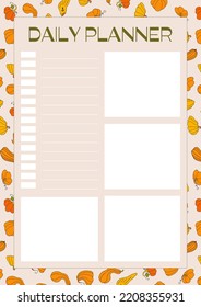 Autumn design template, hand drawn pumpkins, flat vector illustration, page layout for daily planning, important dates or notes