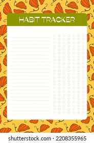 Autumn design template, hand drawn pumpkins, flat vector illustration, habit tracker, page for organizing routine