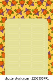 Autumn design template, hand drawn pumpkins, flat vector illustration, checklist layout, form for time management