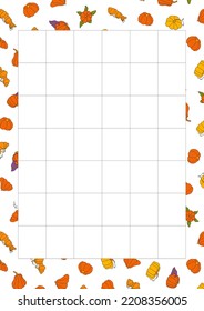 Autumn design template, hand drawn pumpkins, flat vector illustration, monthly organizer for schedule, notebook pages layout