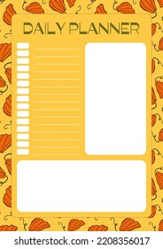 Autumn design template, hand drawn pumpkins, flat vector illustration, page layout for daily planning, important dates or notes