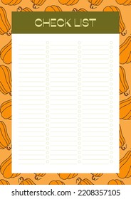 Autumn design template, hand drawn pumpkins, flat vector illustration, checklist layout, form for time management