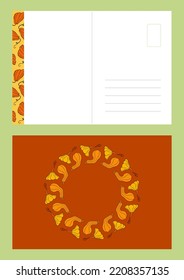 Autumn Design Template, Hand Drawn Pumpkins, Flat Vector Illustration, Post Card Layout, Printable Thank You
