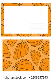 Autumn Design Template, Hand Drawn Pumpkins, Flat Vector Illustration, Post Card Layout, Printable Thank You
