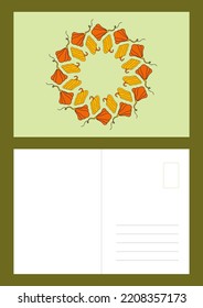 Autumn Design Template, Hand Drawn Pumpkins, Flat Vector Illustration, Post Card Layout, Printable Thank You
