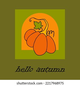 Autumn design template, hand drawn pumpkins, flat vector illustration. Promotional web banner for social media, square layout