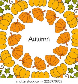 Autumn design template, hand drawn pumpkins, flat vector illustration. Promotional web banner for social media, square layout