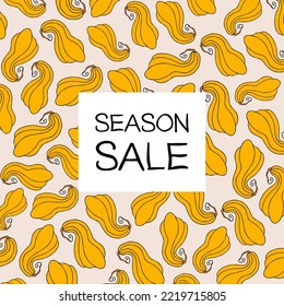 Autumn design template, hand drawn pumpkins, flat vector illustration. Promotional web banner for social media, square layout