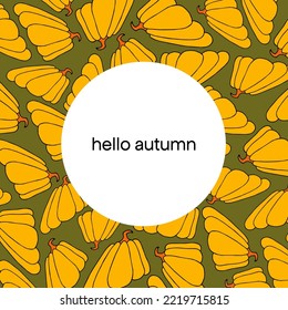 Autumn design template, hand drawn pumpkins, flat vector illustration. Promotional web banner for social media, square layout