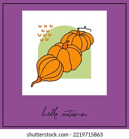 Autumn design template, hand drawn pumpkins, flat vector illustration. Promotional web banner for social media, square layout