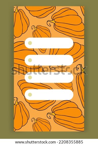 Autumn design template, hand drawn pumpkins, flat vector illustration, social media layout, blogger post backdrop
