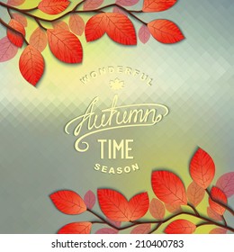 Autumn design with tree branches on the background blurred window. Vector eps 10