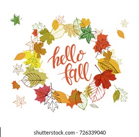 Autumn design. Vector illustration Autumn falling leaves doodle style. Templates for placards, banners, flyers, presentations, reports.