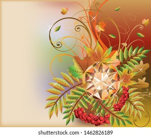 Autumn diamond invitation card, vector illustration