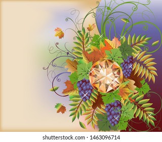 Autumn diamond wallpaper with grape, vector illustration