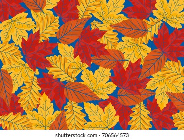 Autumn Different Overlapping Leaves Vector Rectangle - Dark blue Background